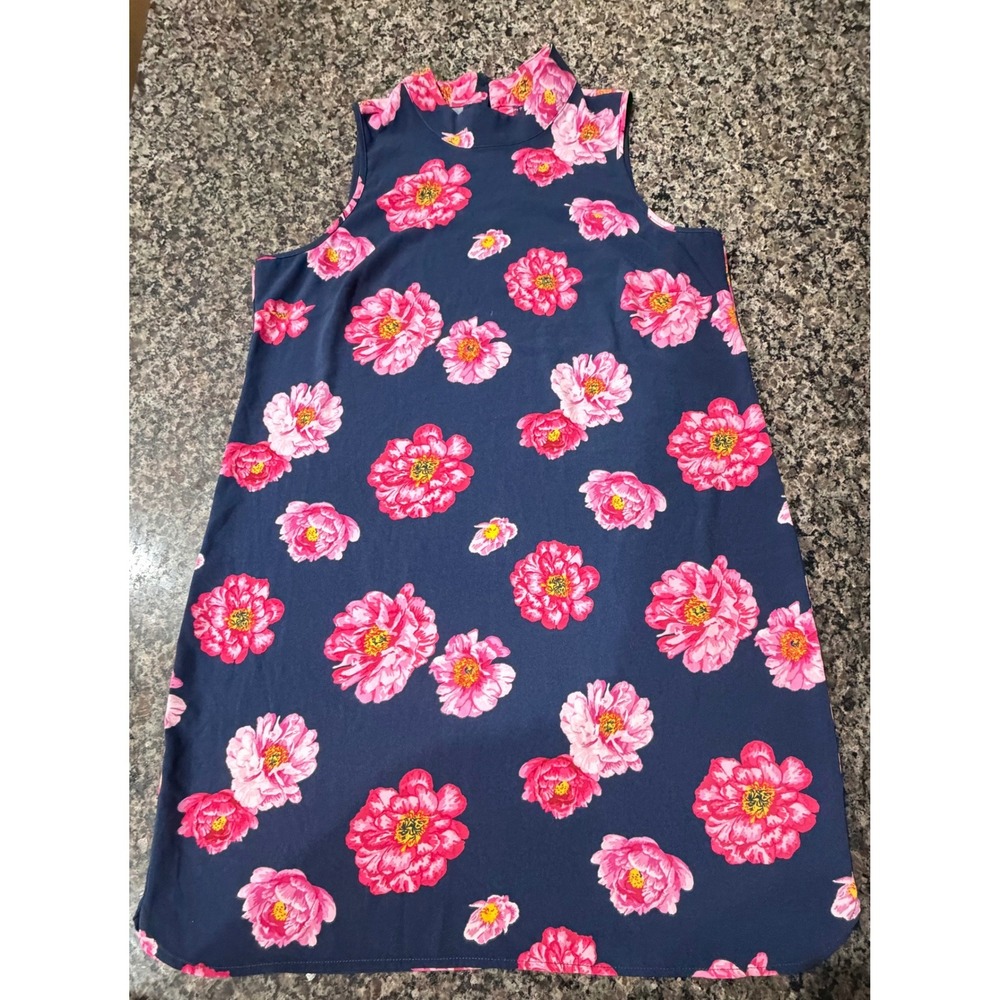 Mud Pie Womens Navy‎ Pink Floral Peony High Neck Sleeveless Shift Dress Medium